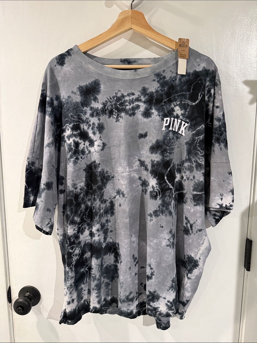 PINK Victoria's Secret Gray & Black Tie-Dye Short Sleeve 100% CottonTee